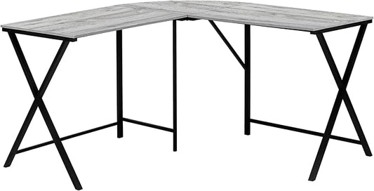 Computer Desk Home Office Corner 55 l L Shape Work Laptop Grey Laminate Black Metal Contemporary Modern