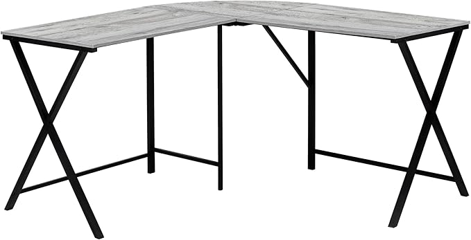 Penau L Shape Computer Desk 55 Inches Grey Laminate Top Black Metal Base Space-Saving Corner Design for Home Office