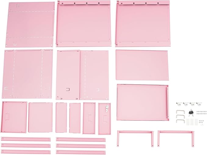 3-Tier Vertical File Cabinet Metal Mobile File Cabinet with Lock+Wheels Lockable Filing Cabinet with 2 Keys Rolling File Cabinets with Lock for Home Office (Pink)