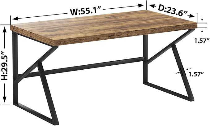 HSH Rustic Brown Desk Industrial Home Office Computer Desk Farmhouse Metal and Wood Computer Table Simple Bedroom Laptop PC Desk for Student Writing Study Gaming Executive Workstation 55 in