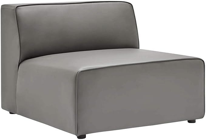 Modway Mingle Vegan Leather Sectional Sofa Armless Chair in Gray