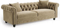 ONBRILL 82 Inch Chesterfield Sofa 23 Inch Deep Seat Velvet Couch for Living Room Button Tufted Couch with Rolled Arms 2 Throw Pillows Comfy Vintage Loveseat Sofa for Apartment Taupe