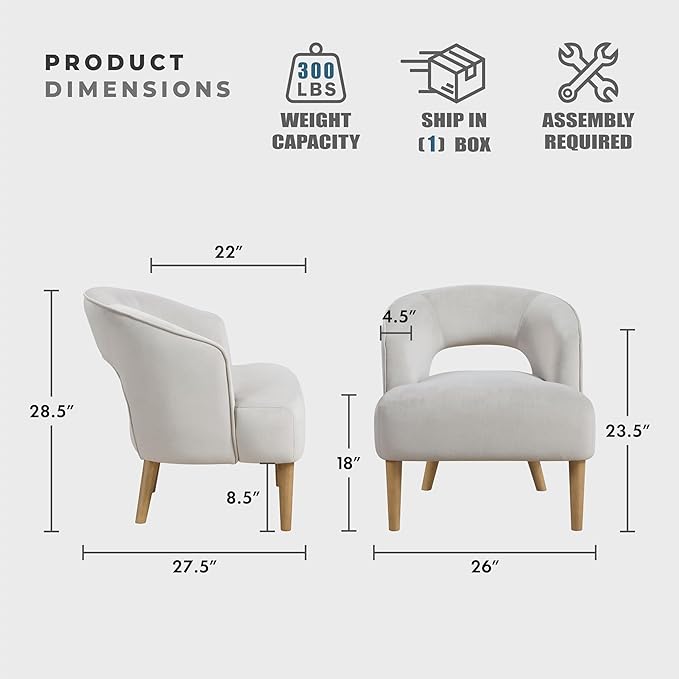 Lexicon Accent Arm Chair Modern Comfy Velvet Accent Chair Open Back with Solid Wood Legs for Living Room/Bedroom/Office/Waiting Room Gray