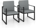 KOMFOTT Metal Frame Accent Chair Set of 2 Faux Leather Modern Industrial Single Sofa Chairs with Upholstered Cushions Armrests Comfy Armchair for Living Room Home Office Reception (Grey)