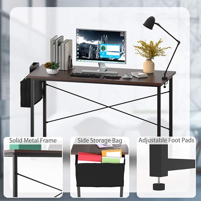 Tangkula Computer Desk with Storage Bag Home Office Writing Study Desk Modern Simple Style Laptop Table (47 Coffee)