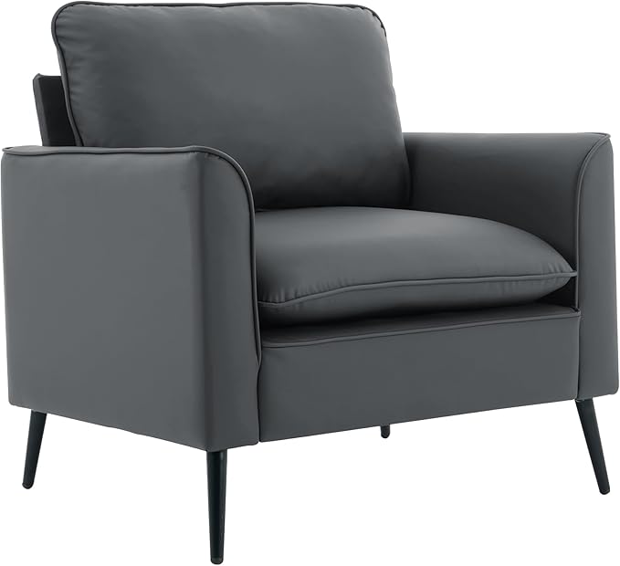 Modern Faux Leather Chair Set of 2 Oversized Arm Chair for Living Room Mid-Century Accent Sofa for Bedroom Comfy Upholstered Single Sofa Readingchair for Waiting Room and conference roomGray