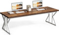 LITTLE TREE 78.7 Inch Large Executive Desk Modern Computer Office Desk Wooden Writing Desk Study Table for Home Office Rustic Brown-White