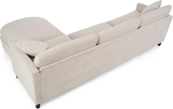 kevinplus 107.87'' Sectional Sofa Couch with Curved Convertible Ottoman for Living Room Modern 3-Seat L-Shaped Upholstered Sectional Couch Sofa for Apartment Polyester Fabric Beige