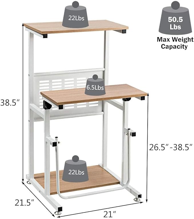 Goplus Topment Height Adjustable Standing Desk Home Office Writing Workstation with U-Shaped Footrest Sturdy Steel Frame Adjustable Pads Space-Saving Sit Stand Laptop Table with Storage