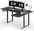 ONBRILL L Shaped Standing Desk 63x43 Inches Electric L Stand Up Desk with 4 Legs Dual Motor and Memory Controller Adjustable Height from 28-46 Inches for Home and Computer Workstation Black
