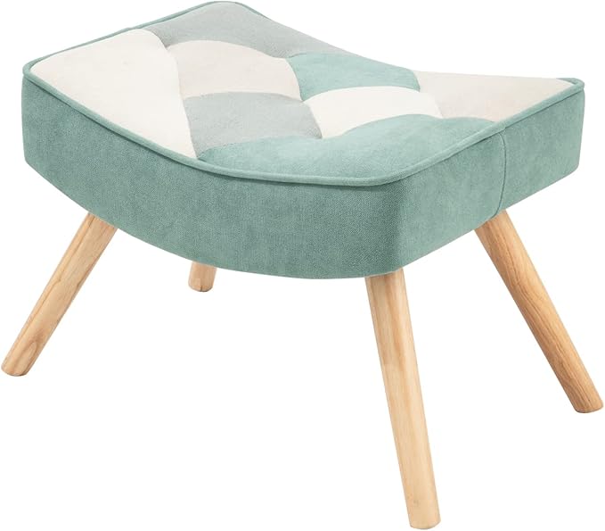 Generic Accent Chair with Ottoman Living Room Chair and Ottoman Set Comfy Side Armchair for Bedroom Creative Splicing Cloth Surface Blue