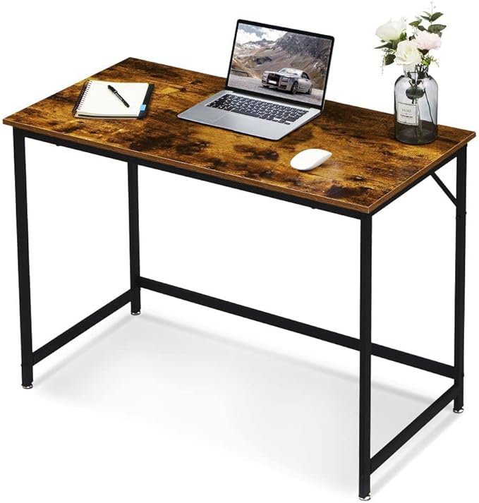ivinta Computer Desk Industrial Home Office Desk with Metal Frame 40 Workstation for Small Spaces Living Room Bedroom Single (Vintage Easy Assemble)