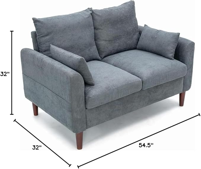 Panana 2 Seater Sofa Lounger Couch with Storage Pocket Armrests Wood Legs Cushion Back Couch Modern Design Compact Home Bedroom Loveseat (Gray Linen 2 Seater loveseat)