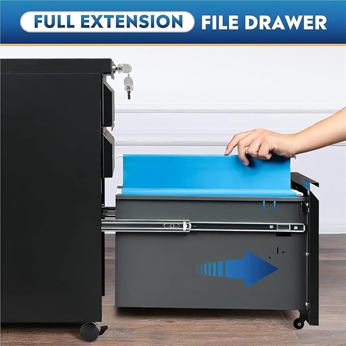Mobile File Cabinet 3 Drawer Mobile File Cabinet with Lock Under Desk Metal Filing Cabinet for Legal/Letter/A4 File Fully Assembled Except Wheels