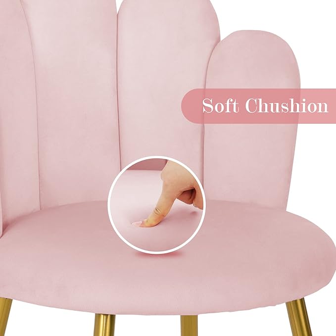 Vanity Chair for Makeup Room - Midcentury Modern Accent Velvet Chair with Back Support Gold Legs for Living Room Bedroom (Pink)