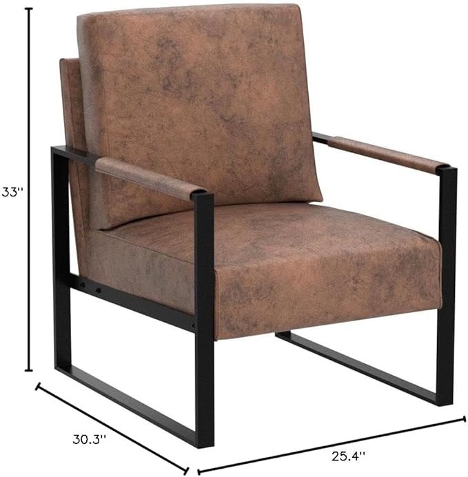Container Furniture Classic Mid Century Modern Accent Chair with Durable Square Metal Frame Armchair for Living Room Bedroom Home Office in Spotted Microfiber Upholstery Light Brown
