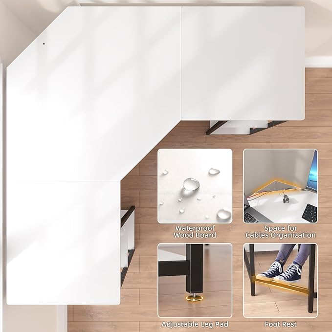 Elephance L-Shaped Desk with Shelves Computer Corner Desk Home Office Writing Workstation Gaming Desk PC Laptop Table with Storage