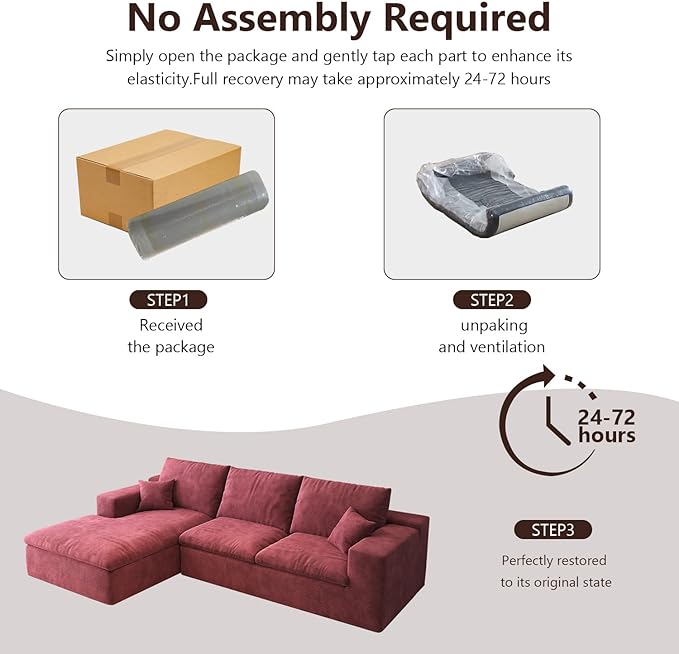 107'' L-Shaped Modern Modular Sectional Cloud Couch 4-Seat Chenille Deep-Seat Sofa with Pillow for Living Room Bedroom Apartment Wine Red