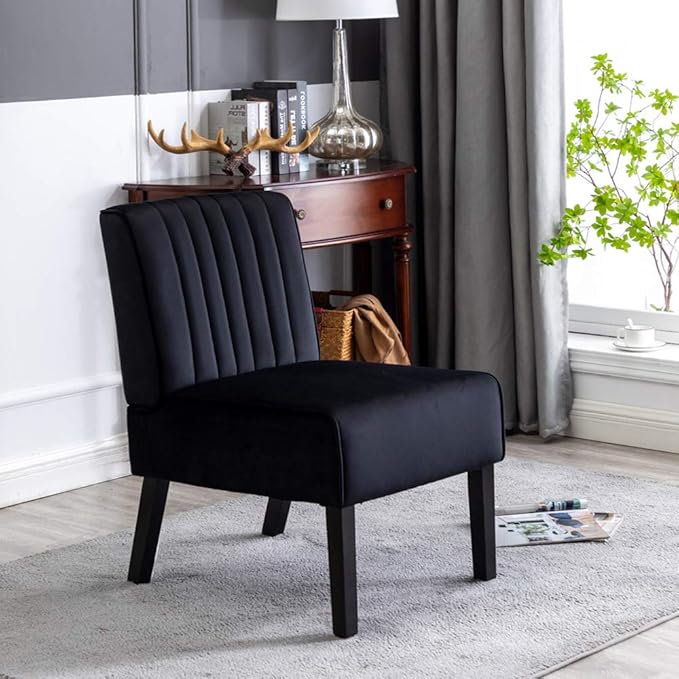 Reeso Mid Century Modern Accent Chairs Set of 2 with Minimalist Design Elegant Velvet Upholstery and Solid Wood Legs Ideal for Living Room or Bedroom Midnight