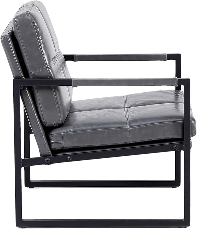 Light Grey PU Leather Leisure Black Metal Frame Recliner Chair for Living Room and Bedroom Furniture