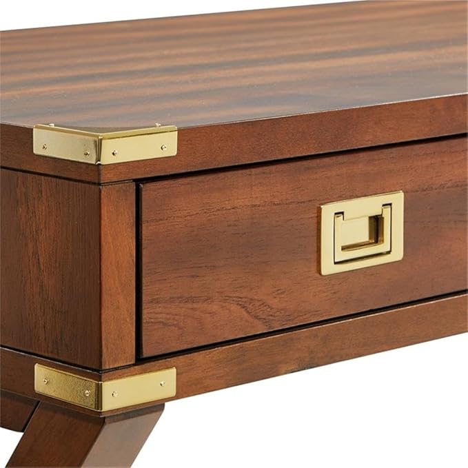 Pemberly Row 46 Writing Desk with Power Station 3 Storage Drawers Solid Wood Toasted Wheat Brown Finish Vintage-Inspired Home Office Desk 46.25 W x 20.25 D x 30.31 H