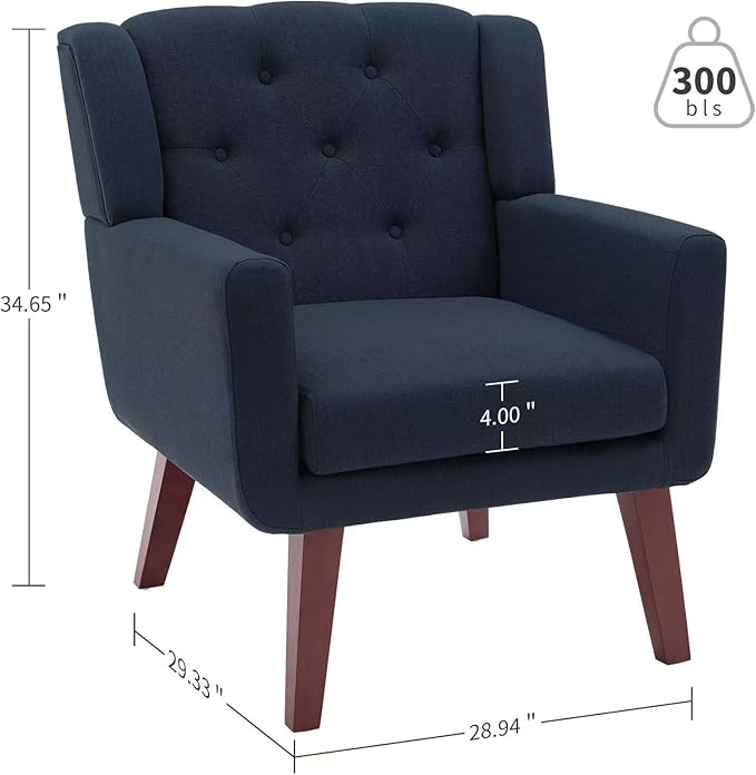 Accent Chairs Set of 2 Button-Tufted Upholstered Living Room Chairs Set of 2 Comfy Reading Chair Mid Century Modern Chairs with Linen Fabric Lounge Arm Chairs for Bedroom (Navy Blue)