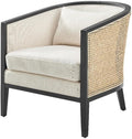 Pemberly Row Accent Arm Chair Rattan Frame with Black Legs Natural Linen Cushion Barrel-Back Design 300 lbs Weight Capacity 28 W x 30 D x 29.5 H Living Room Seating