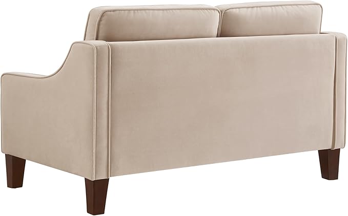 Modern Velvet Loveseat Sofa Couch Upholstered Love Seat Couches with Wooden Legs Comfy 2 Seat Small Couch for Living Room Bedroom Small Spaces Taupe