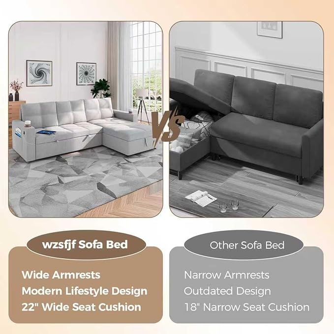 85 inch Sectional Sleeper Sofa Bed with StoragePull Out Couch with Reversible Storage ChaiseCup Holders USB ChargingSide PocketsComfortable Sectional Sofa Couches for Living RoomSmall Spaces | co