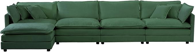 146.5 Modular Sectional Sofa 5 Seater L-Shaped Sectional with Ottoman and Pillows Modern Minimalist Soft Sofa &amp Couch for Living RoomGreen
