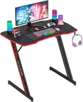 PayLessHere | 35 Gaming Table | Red | Z-Shaped Computer Desk with Steel Frame Headphone Hook Adjustable Feet | Carbon Fiber Texture Surface Sweat &amp Waterproof | for Gaming Home Office