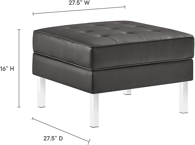 Modway Loft Tufted Button Faux Leather Upholstered Square Ottoman in Silver Gray