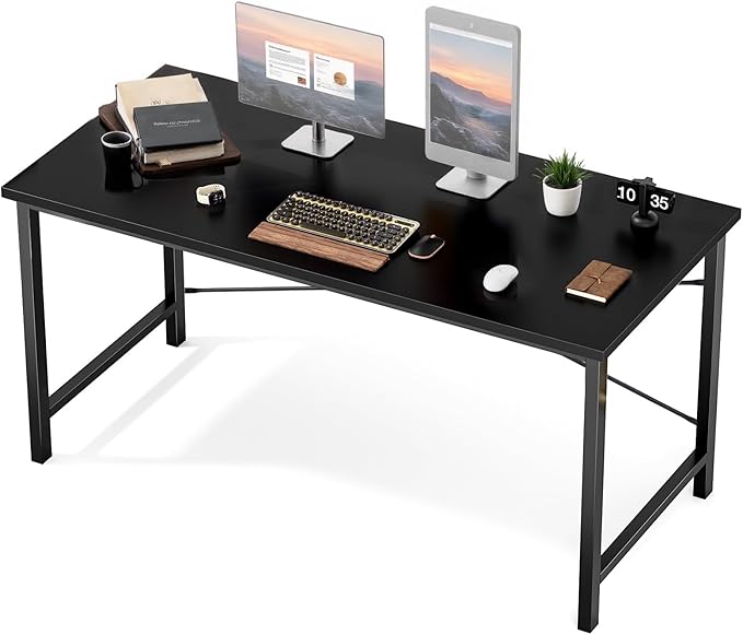 Sweetcrispy Small Computer Desk55 Inch Office Writing Work Desk with Metal Frame Wooden Tabletop Student Study Home Bedroom Table with X-Shaped Reinforcement Black