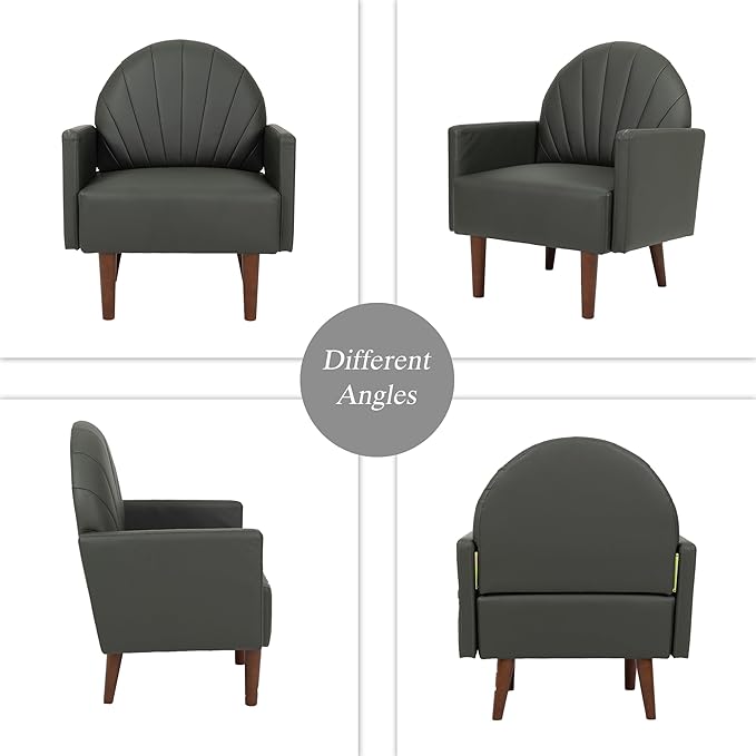 Mid-Century Accent Chair Faux Leather Armchair - Shell-Shaped Back Waterproof PU Leather Modern Retro Lounge Chair for Living Room Office Bedroom &amp Waiting Room
