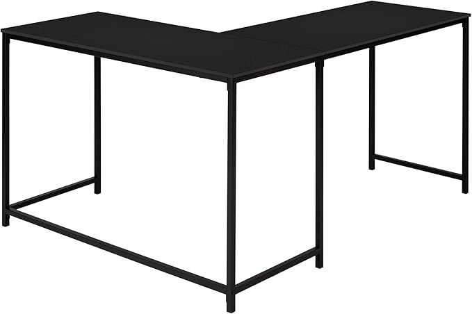 Computer Desk Home Office Corner 58 l L Shape Work Laptop Black Laminate Black Metal Contemporary Modern