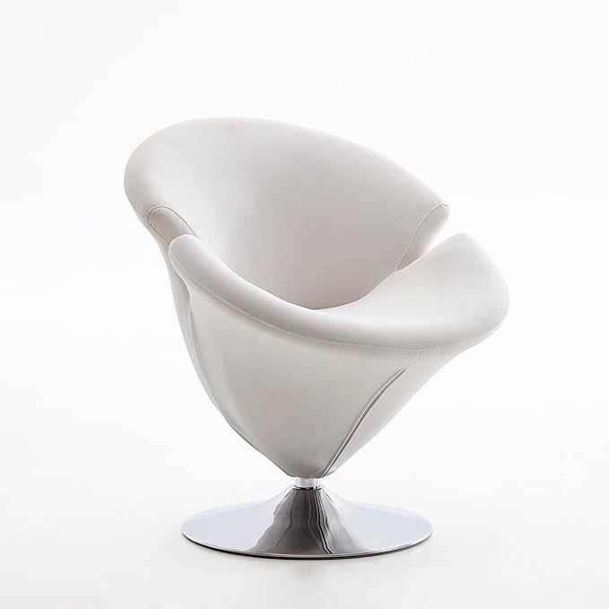 Manhattan Comfort Tulip Swivel Accent Chair Set of 2 with 360° Turn Modern Flower Inspired Design Soft Velvet Upholstery Polished Chrome Base No Assembly Required 300 Lbs Capacity White