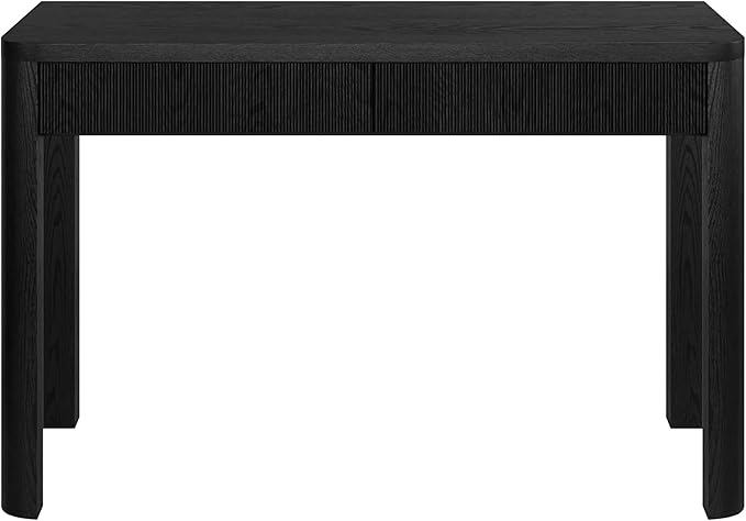Henn&ampHart 48 Fluted Modern Rectangular Wooden Home Office Desk Computer Desk Writing Table with 2 Ribbed Storage Drawers for Bedroom Living Room or Home Office Natural Black