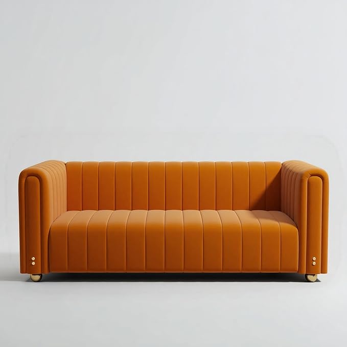 82 Deep Seat Sofa - Gold Leg Modern Couch with Serpentine Springs 750LBS Capacity &amp Fade-Resistant Fabric for Living Room (Emerald Green/Burnt Orange/Classic Black) (Orange 3S)