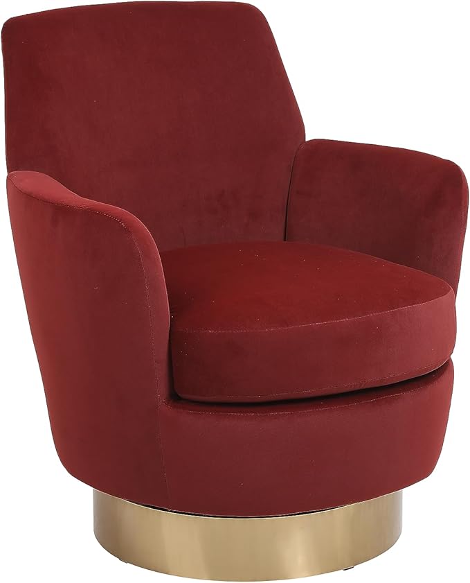Swivel Barrel Chair Swivel Accent Chairs Armchair for Living Room Reading Chairs for Bedroom Comfy Round Barrel Chairs with Gold Stainless Steel Base (Brownish red)