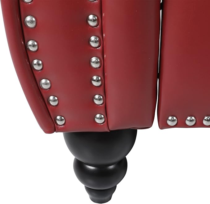 RARZOE PU Chesterfield Chairs Chesterfield Faux Leather Club Chair Chesterfield Button Tufted Leather Accent Chair with Nailhead Trim Scrolled Arms for Living Room Bedroom Office Burgundy