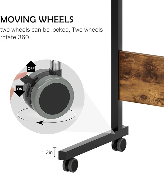 sogesfurniture Office Desk Computer Table Cart 31.5 inch Removable Laptop Desk Cart Height Adjustable Side Desk Workstation Sofa Side Table with Wheels Rustic Brown