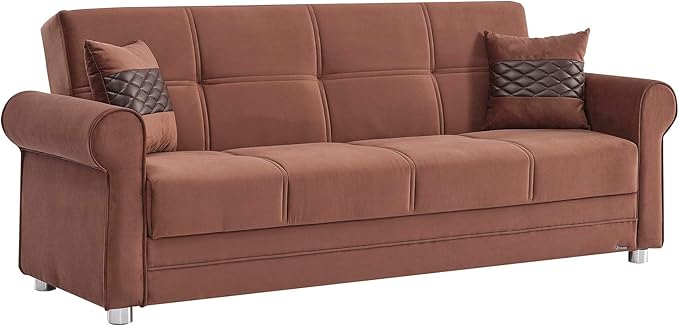 Sweet Home Stores 87 Convertible Sofa Bed with Storage Firm Fabric 3 Seater Upholstered Sleeper Sofa Couch Futon for Living Room Brown
