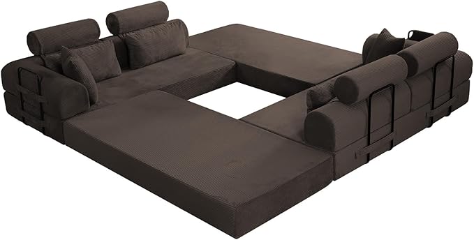 KEIKI 106 4Seat Modular Sectional Corduroy Sofa Couch for Rustic Home Apartment Living Family Friendly Rustic Homeowners Soft Plush Comfortable Cozy Relaxing Lounge Contemporary Design Brown
