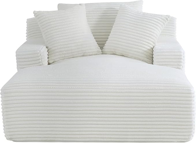 Container Furniture Chamden Oversized Chaise Lounge Chair Modern Corduroy Sofa Bed with Full Foam Cushioning Cozy Convertible Sleeper for Living Room or Bedroom Ivory