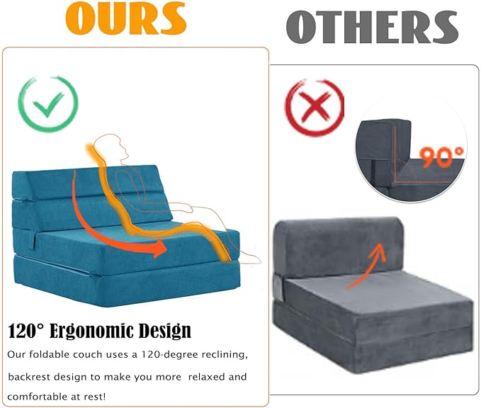 jela Foldable Sofa Bed Convertible Sleeper Lounge Chair Floor Mattress Floor Couch with Backrest Fold Out Futon with Washable Miss Fabric Cover for Guest Room Living Room (83x33Teal)