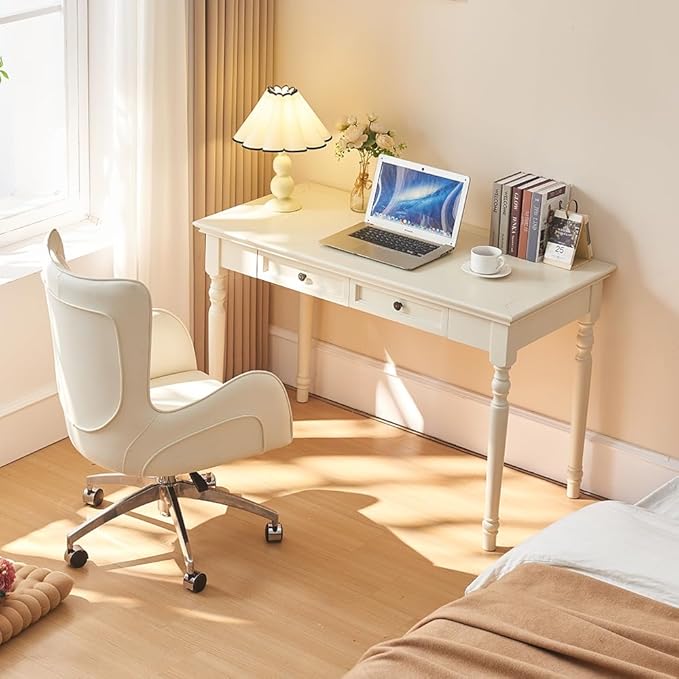 Bedroom simple Dressing Table Home Office Computer Desk with 2 Storage Drawers French Country Table 47W French Provincial Corner Desk Table with Carved Legs Farmhouse Living Room Bedroom Office