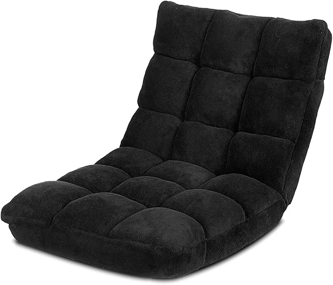 KOMFOTT 14-Position Adjustable Floor Chair With Back Support Folding Padded Gaming Sofa for Reading Meditation Living Room Lazy Lounge Video Gaming - Black