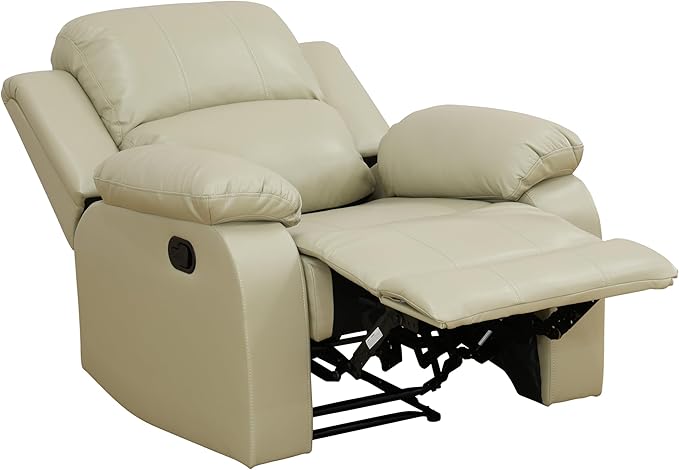 Manual Leather Recliner Chair Sofa for Living Room35 Ergonomic Reclining Chair with 10 Arm/Upholstered Seat/Metal FrameModern Single Couch for Rv Sofa/Home Theater Seating/Office(Beige)