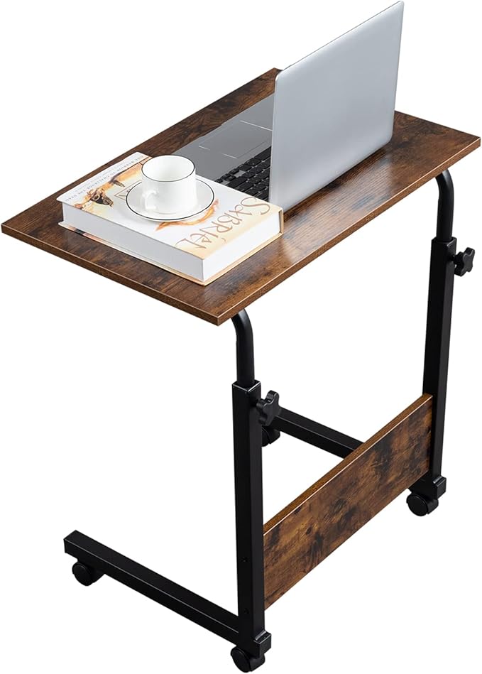 Side Mobile TableComputer Desk with Wheels Height Adjustable Rolling Potable Laptop Cart C-Shaped Bed Couch End Tables for Living Room Bedroom (Retro M)