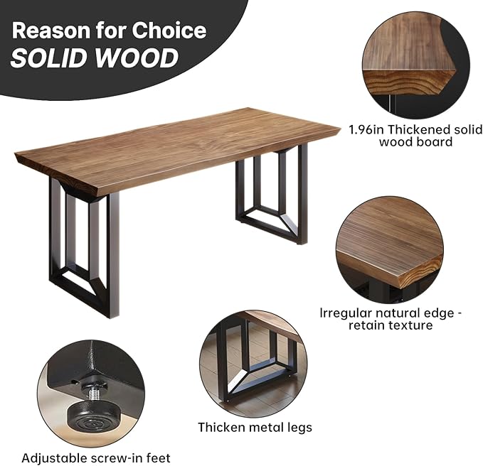 Solid Wood Rustic Style 55.1-inch Computer Desk - Large Office Desk for Home Office Modern and Simple Design Ideal for DiningStudy Writing (Black-q 55.12 * 27.56 * 29.53)